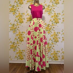 Polka Dot super Wide Leg palazzo pants in pink & Green size M
